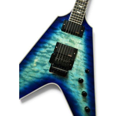 Custom Crown Blue Burst Quilted Maple Top Floyd Rose Tremolo Flying V Guitar - Image 9