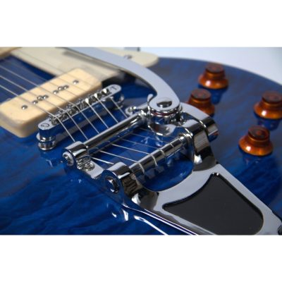 Custom Crown Blue Quilt Top Neil Young Bigsby Vibrato Tailpiece P90 Pickups Guitar - Image 8