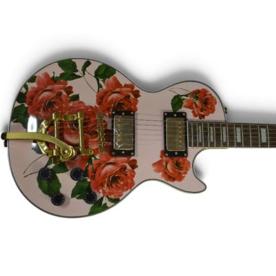 Custom Crown Armstrong Light Pink Coral Red Rose Flower Bigsby Tremolo Guitar - Image 6