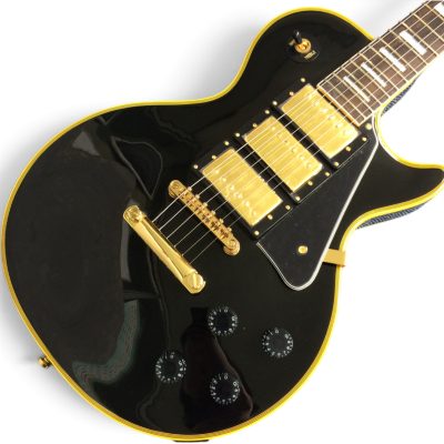 Custom Crown Peter Frampton Black Beauty 6 String Electric Guitar 3 Pickups Yellow Bindings - Image 9