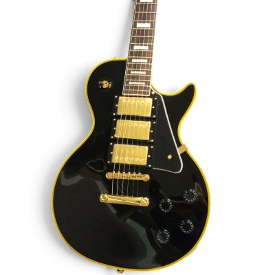 Custom Crown Peter Frampton Black Beauty 6 String Electric Guitar 3 Pickups Yellow Bindings