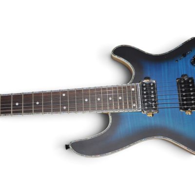 Custom Onyx Regius Black Blue Burst Flamed Maple Top 7 String Guitar - Image 4