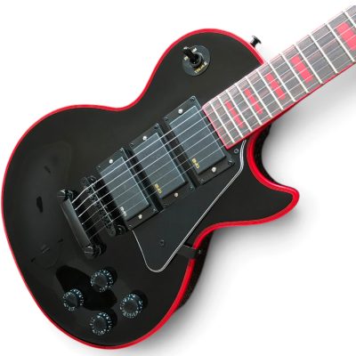 Custom Crown Frampton Gloss Black Crimson Neon Red Binding 6 String Electric Guitar 3 Pickups - Image 11