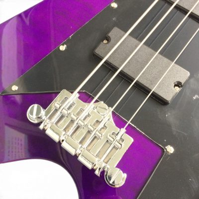Custom Crown Korina Flying V Transparent Purple Finish 4 String Bass Crescent Moon Inlay Kirk Hammett - Image 9