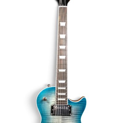 Custom Crown Aqua Teal Gray Burst Traditional Flame Maple Top Guitar - Image 7