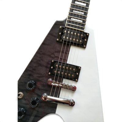 Custom Crown Symmetrical Split Gray Quilted White Michael Schenker Flying V 6 String Guitar - Image 6