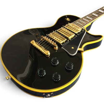 Custom Crown Peter Frampton Black Beauty 6 String Electric Guitar 3 Pickups Yellow Bindings - Image 10