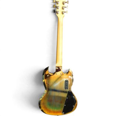 Custom Crown SG Angus Distressed Chrome Gold Mirror Metallic Plating 6 String Guitar LED Fretboard - Image 5