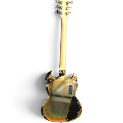 Custom Crown SG Angus Distressed Chrome Mirror 6 String Guitar LED Fretboard - Image 6