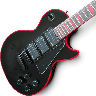 Custom Crown Frampton Gloss Black Crimson Neon Red Binding 6 String Electric Guitar 3 Pickups - Image 13