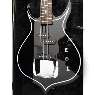 Custom Dynasty Kiss Gloss Black White Pinstripe Band Edge Gene Simmons Punisher 4 String Bass