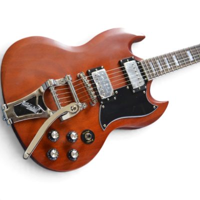 Custom Crown SG Angus Satin Brown Red Finish Bigsby Electric Guitar - Image 9