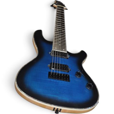 Custom Onyx Regius Black Blue Burst Flamed Maple Top 7 String Guitar - Image 6