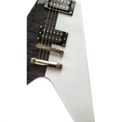 Custom Crown Symmetrical Split Gray Quilted White Michael Schenker Flying V 6 String Guitar - Image 11