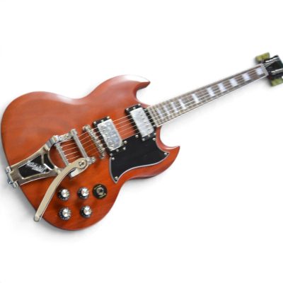 Custom Crown SG Angus Satin Brown Red Finish Bigsby Electric Guitar - Image 4