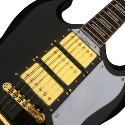 Custom Crown SG Rosetta Ebony Black 6 String Electric Guitar 3 Pickups Bigsby Tremolo - Image 3