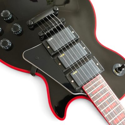 Custom Crown Frampton Gloss Black Crimson Neon Red Binding 6 String Electric Guitar 3 Pickups - Image 3