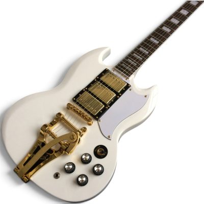 Custom Crown SG Jimi Hendrix Polaris White 6 String Electric Guitar 3 Pickups Bigsby Tremolo