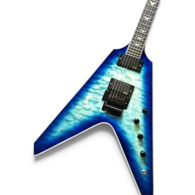 Custom Crown Blue Burst Quilted Maple Top Floyd Rose Tremolo Flying V Guitar - Image 6