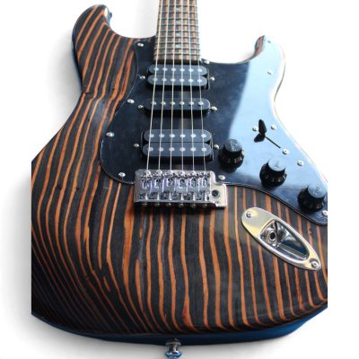 Custom Regent Zebra Wood 6 String Electric Guitar Black Pickguard - Image 4
