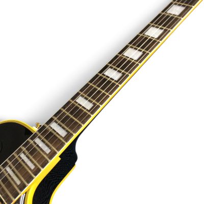 Custom Crown Peter Frampton Black Beauty 6 String Electric Guitar 3 Pickups Yellow Bindings - Image 6