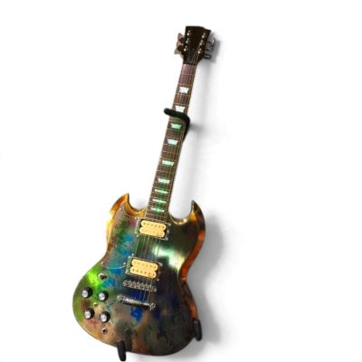 Custom Crown SG Angus Distressed Chrome Gold Mirror Metallic Plating 6 String Guitar LED Fretboard - Image 2
