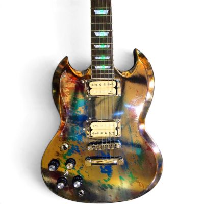 Custom Crown SG Angus Distressed Chrome Gold Mirror Metallic Plating 6 String Guitar LED Fretboard