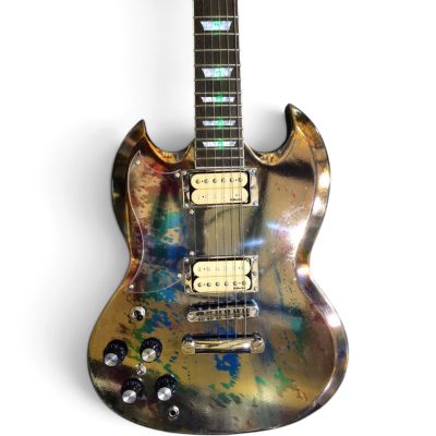 Custom Crown SG Angus Distressed Chrome Mirror 6 String Guitar LED Fretboard