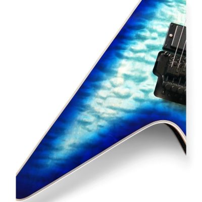 Custom Crown Blue Burst Quilted Maple Top Floyd Rose Tremolo Flying V Guitar - Image 8