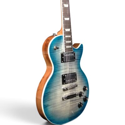 Custom Crown Aqua Teal Gray Burst Traditional Flame Maple Top Guitar - Image 5