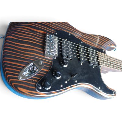 Custom Regent Zebra Wood 6 String Electric Guitar Black Pickguard - Image 7