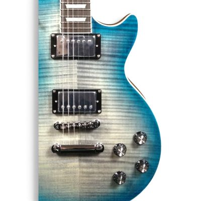 Custom Crown Aqua Teal Gray Burst Traditional Flame Maple Top Guitar - Image 6