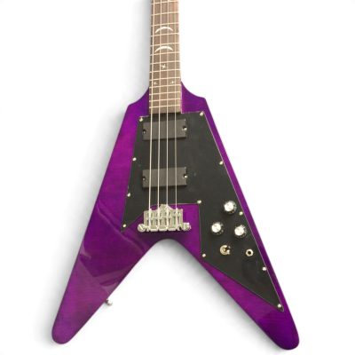 Custom Crown Korina Flying V Transparent Purple Finish 4 String Bass Crescent Moon Inlay Kirk Hammett