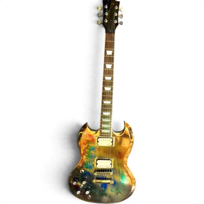 Custom Crown SG Angus Distressed Chrome Gold Mirror Metallic Plating 6 String Guitar LED Fretboard - Image 4