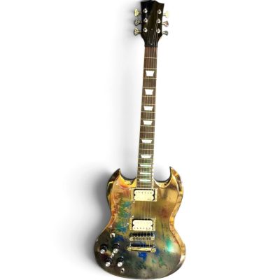 Custom Crown SG Angus Distressed Chrome Mirror 6 String Guitar LED Fretboard - Image 5