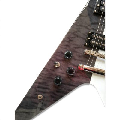 Custom Crown Symmetrical Split Gray Quilted White Michael Schenker Flying V 6 String Guitar - Image 7
