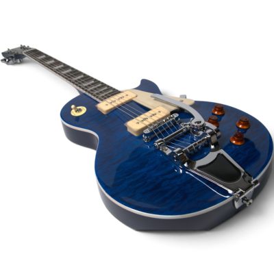 Custom Crown Blue Quilt Top Neil Young Bigsby Vibrato Tailpiece P90 Pickups Guitar - Image 10