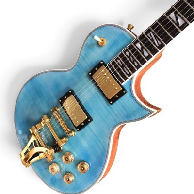 Custom Crown Caribbean Blue Burst Flamed Maple Top Bigsby Electric Guitar - Image 7