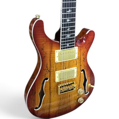 Custom Monarch Santana Koa Burl Amber Burst Double Cutaway Guitar Fhole - Image 5