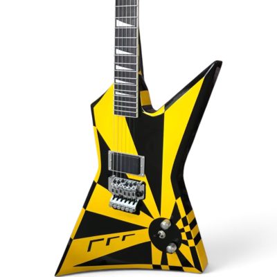 Custom Race Sweet Star Stryper Yellow Black Geometric Checkerboard Guitar Floyd Rose Tremolo - Image 4