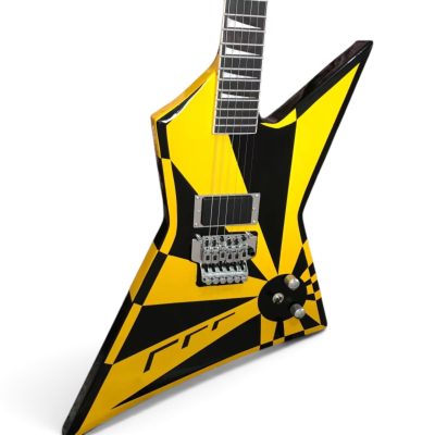 Custom Race Sweet Star Stryper Yellow Black Geometric Checkerboard Guitar Floyd Rose Tremolo - Image 5