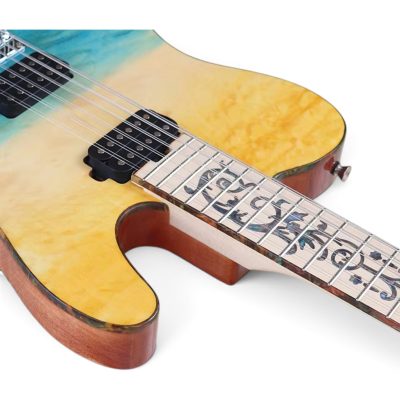 Custom Regent Jimmy Blue Yellow Burst 12 String Electric Guitar Tree of Life Inlay - Image 7