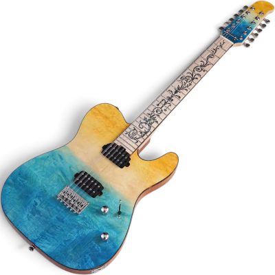 Custom Regent Jimmy Blue Yellow Burst 12 String Electric Guitar Tree of Life Inlay - Image 2