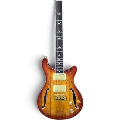 Custom Monarch Santana Koa Burl Amber Burst Double Cutaway Guitar Fhole - Image 2