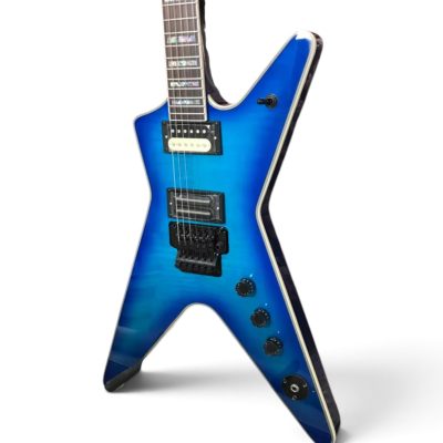 Custom Tempest Darrell Slime Blue Burst Flame Maple Top Dimebag ML Finish Flying V Guitar - Image 4