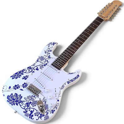 Custom Regent John Blue White Porcelain Graphic Finish 12 String Electric Guitar - Image 2