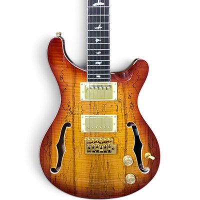 Custom Monarch Santana Koa Burl Amber Burst Double Cutaway Guitar Fhole