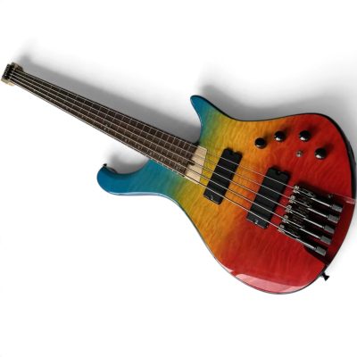 Custom Dynasty EHB Aurora Headless Prism Burst Quilted Maple Top 5 String Bass - Image 2