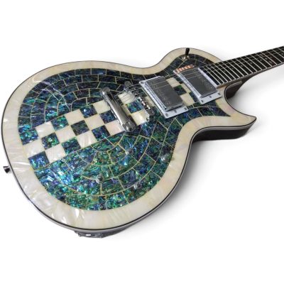 Custom Abyss James Blue Green Abalone Mosaic Mother of Pearl Borders Electric Guitar - Image 6