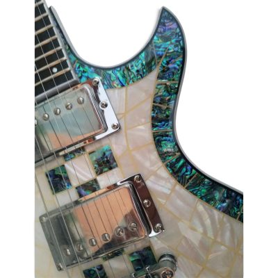 Custom Abyss Ronnie Wood White Mother of Pearl Mosaic Top Abalone Electric Guitar - Image 2